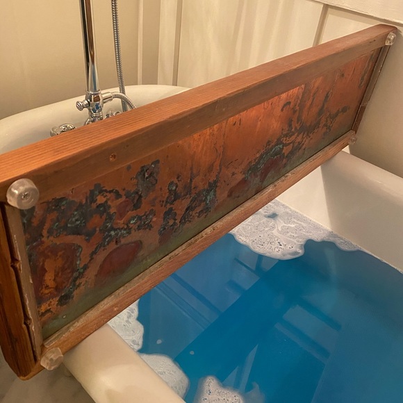 Handmade Reclaimed Wood Copper Bath Tray Wine Hold - Picture 10 of 14